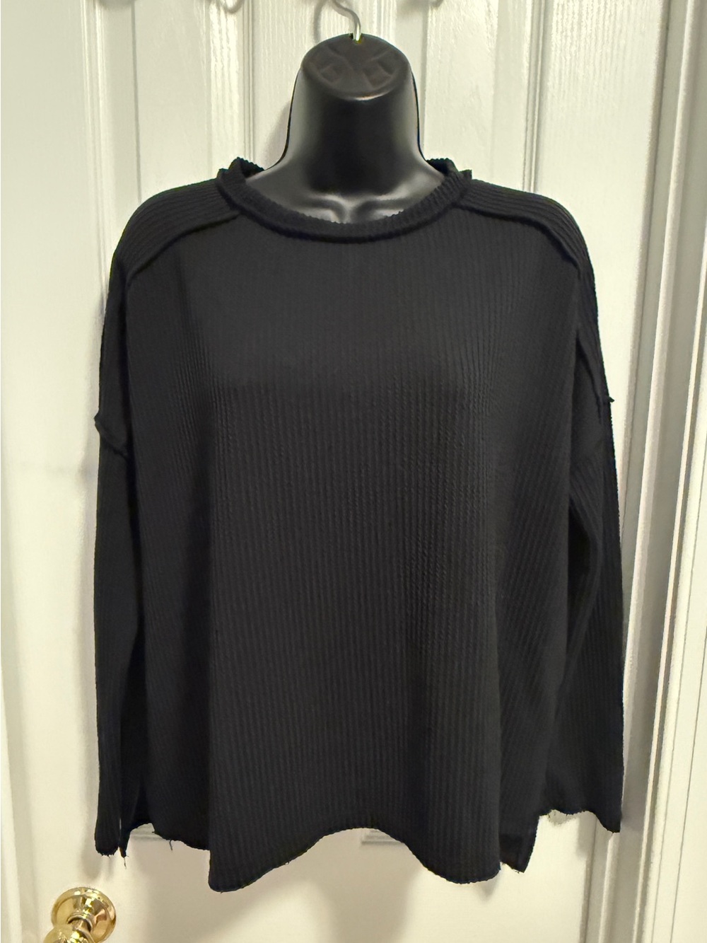 Zenana Black Ribbed Crewneck Sweater